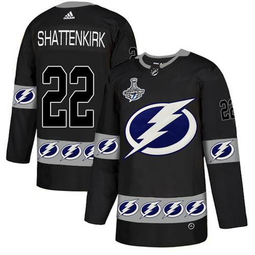 Men Adidas Tampa Bay Lightning #22 Kevin Shattenkirk Black Authentic Team Logo Fashion 2020 Stanley Cup Champions Stitched NHL Jersey